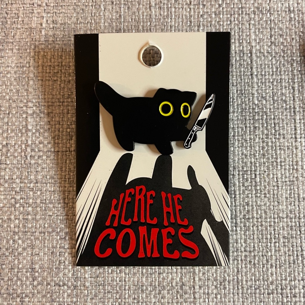 Black Cat With Knife Enamel Pin